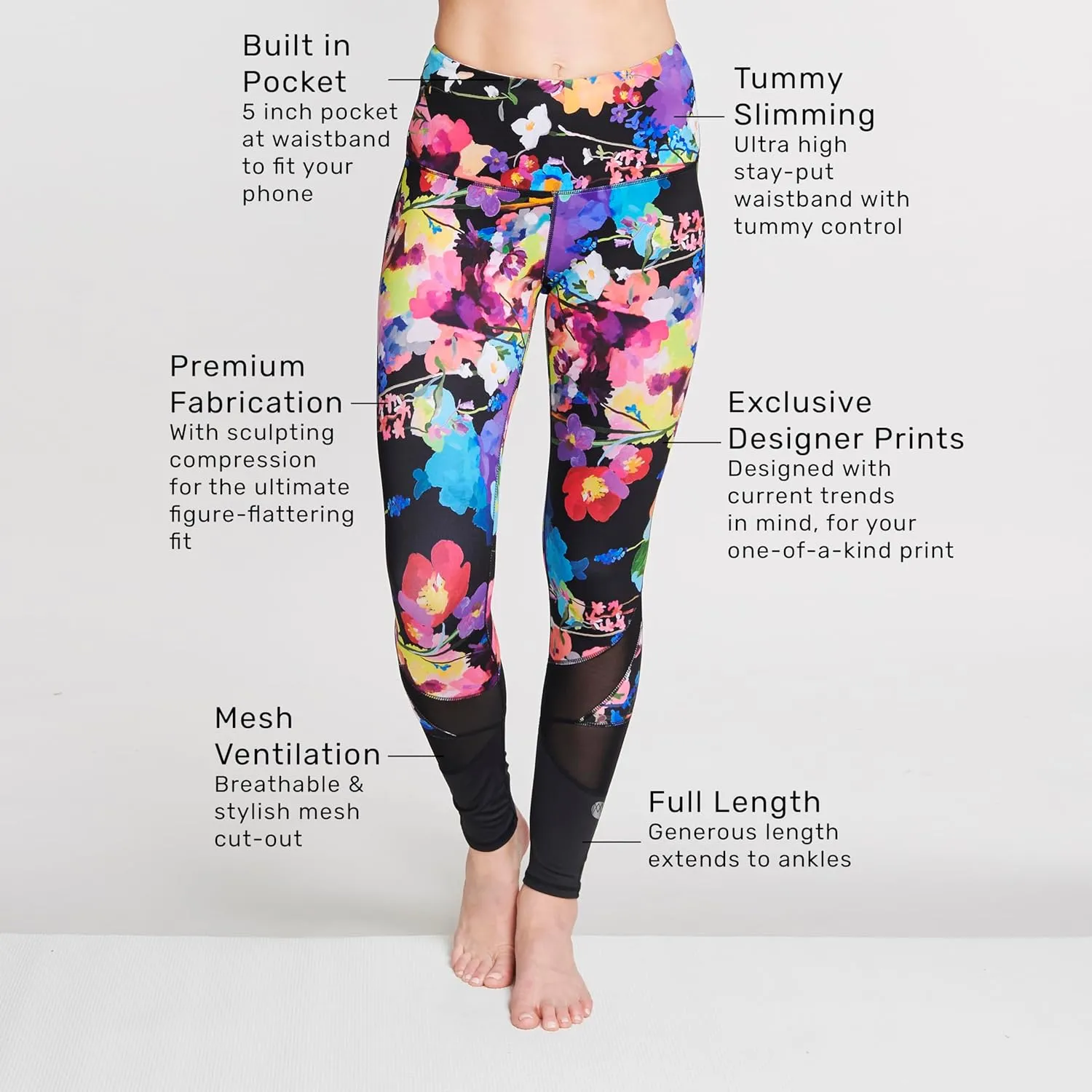 Womens Printed Leggings w/Pocket – High Waist, Tummy Control, Full Length - Perfect for Yoga & Workouts
