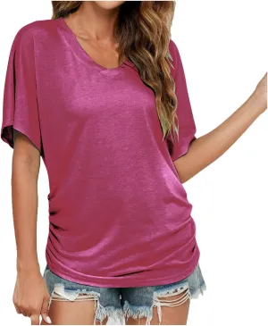Women's Short Sleeve Shirts Dressy Casual Summer Tops 2025 Trendy Blouses Solid Color Cute Pullover T-Shirts