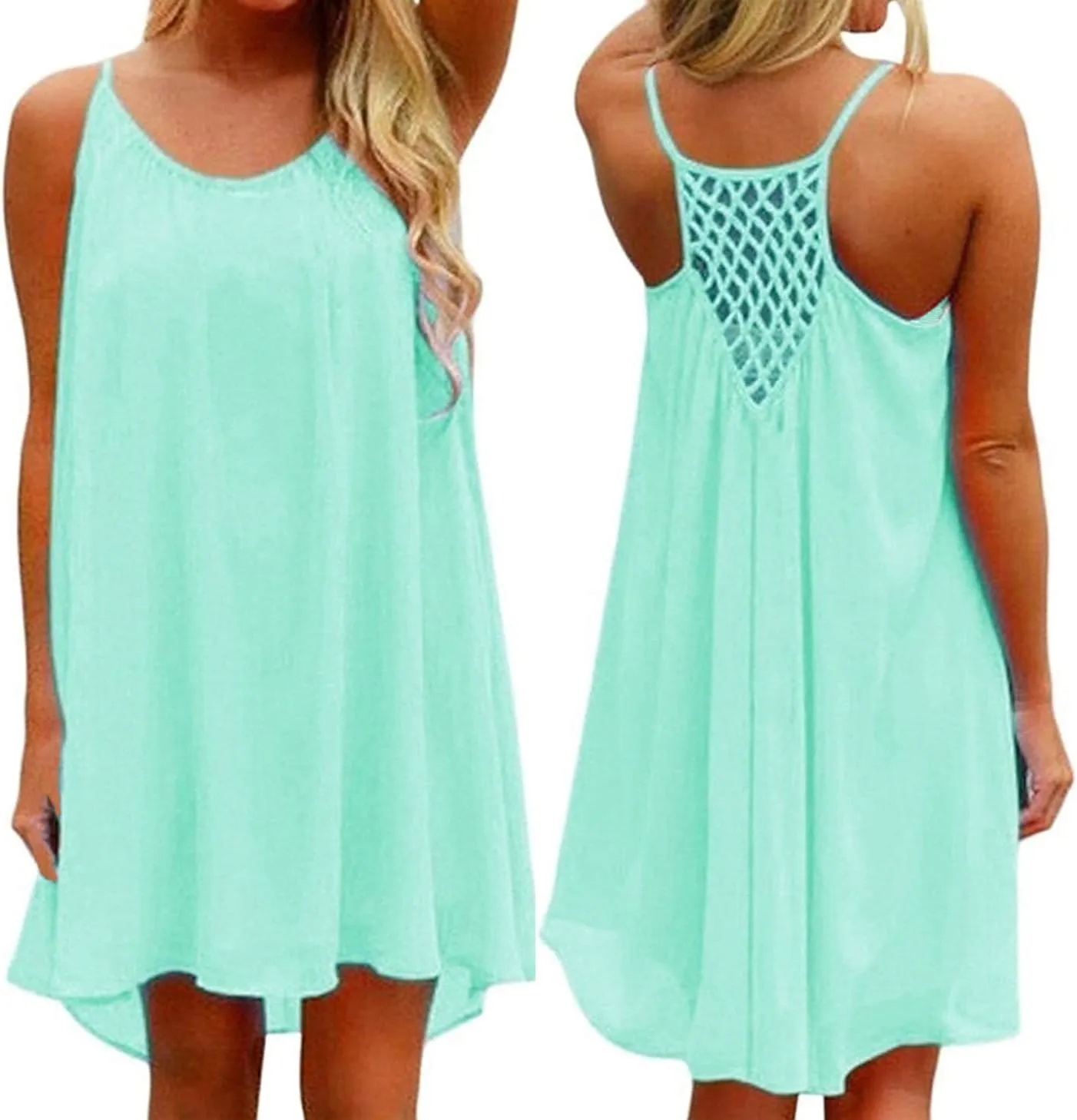 Women's Summer Casual Sundress Chiffon Sleeveless Tank Dress Beach Cover up