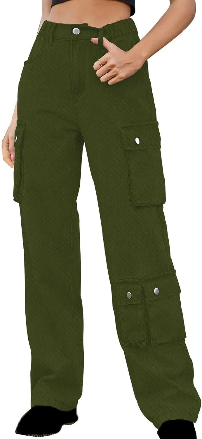 Womens Wide Leg Jeans Retro Mid Rise Denim Straight Leg Pants Stretchy Casual Raw Hem Denim Pants with 5 Pockets