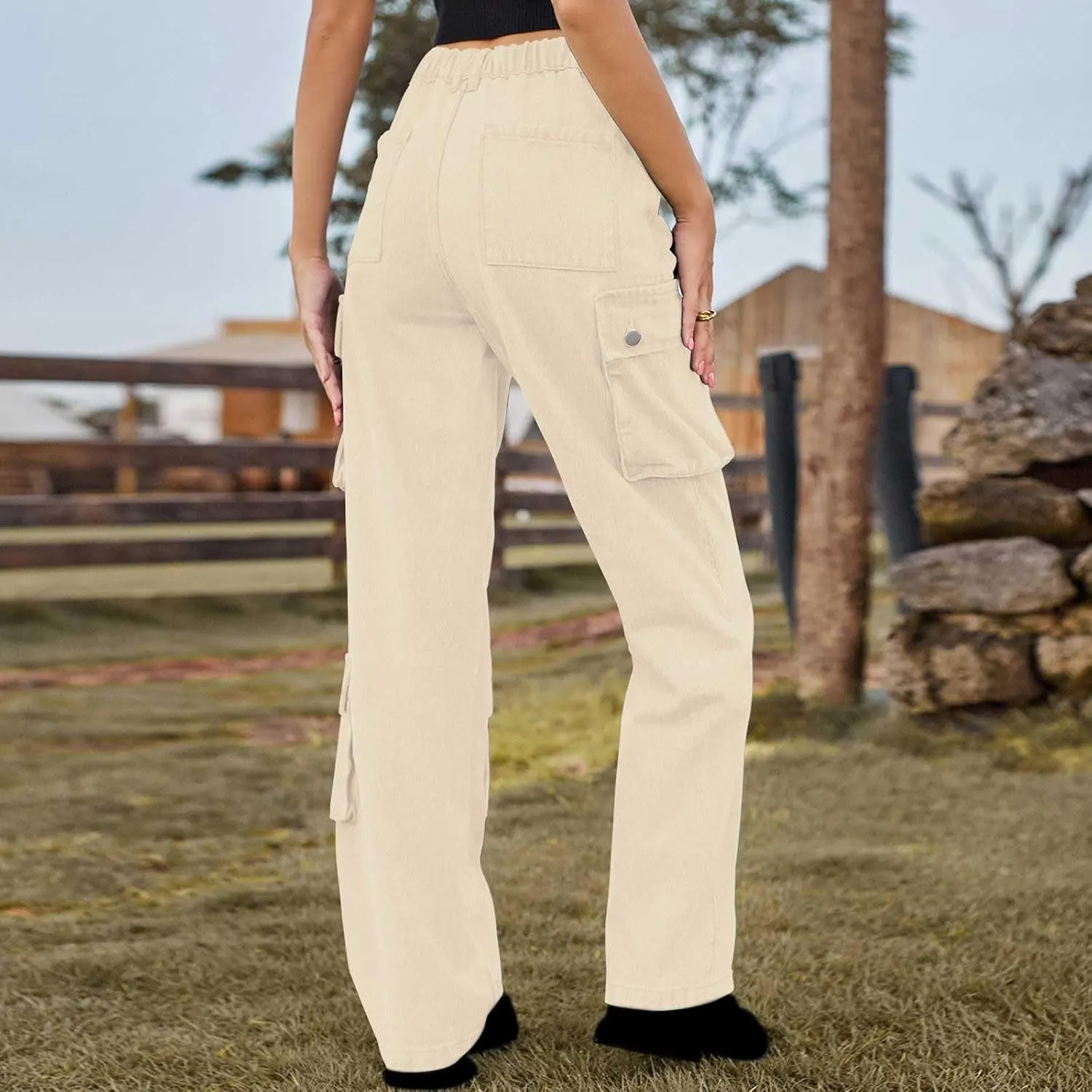 Womens Wide Leg Jeans Retro Mid Rise Denim Straight Leg Pants Stretchy Casual Raw Hem Denim Pants with 5 Pockets