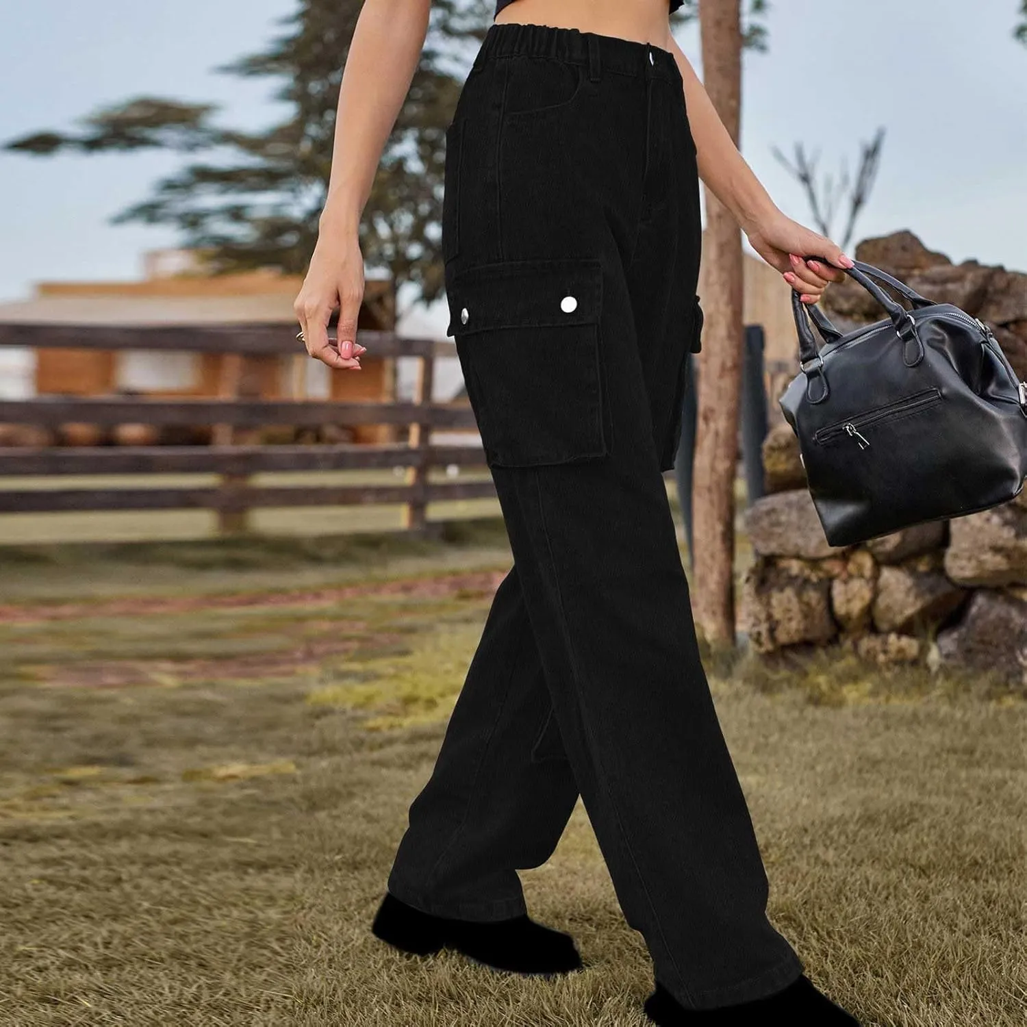 Womens Wide Leg Jeans Retro Mid Rise Denim Straight Leg Pants Stretchy Casual Raw Hem Denim Pants with 5 Pockets