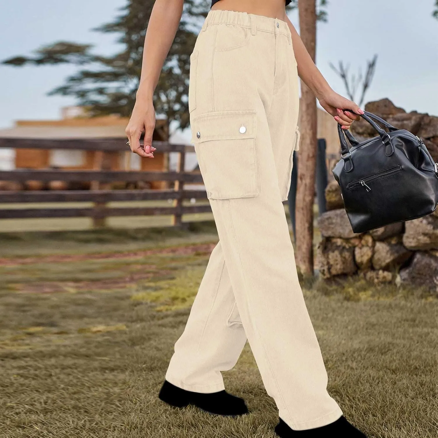 Womens Wide Leg Jeans Retro Mid Rise Denim Straight Leg Pants Stretchy Casual Raw Hem Denim Pants with 5 Pockets