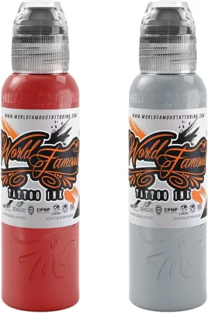 World Famous Tattoo Ink Bundle with Sailor Jerry Red Tattoo Ink & Rolling Stone Tattoo Ink - Skin-Safe Permanent Tattooing in Bold Shades - Vegan & Non-Toxic (2 Bottles, 1 oz Each)