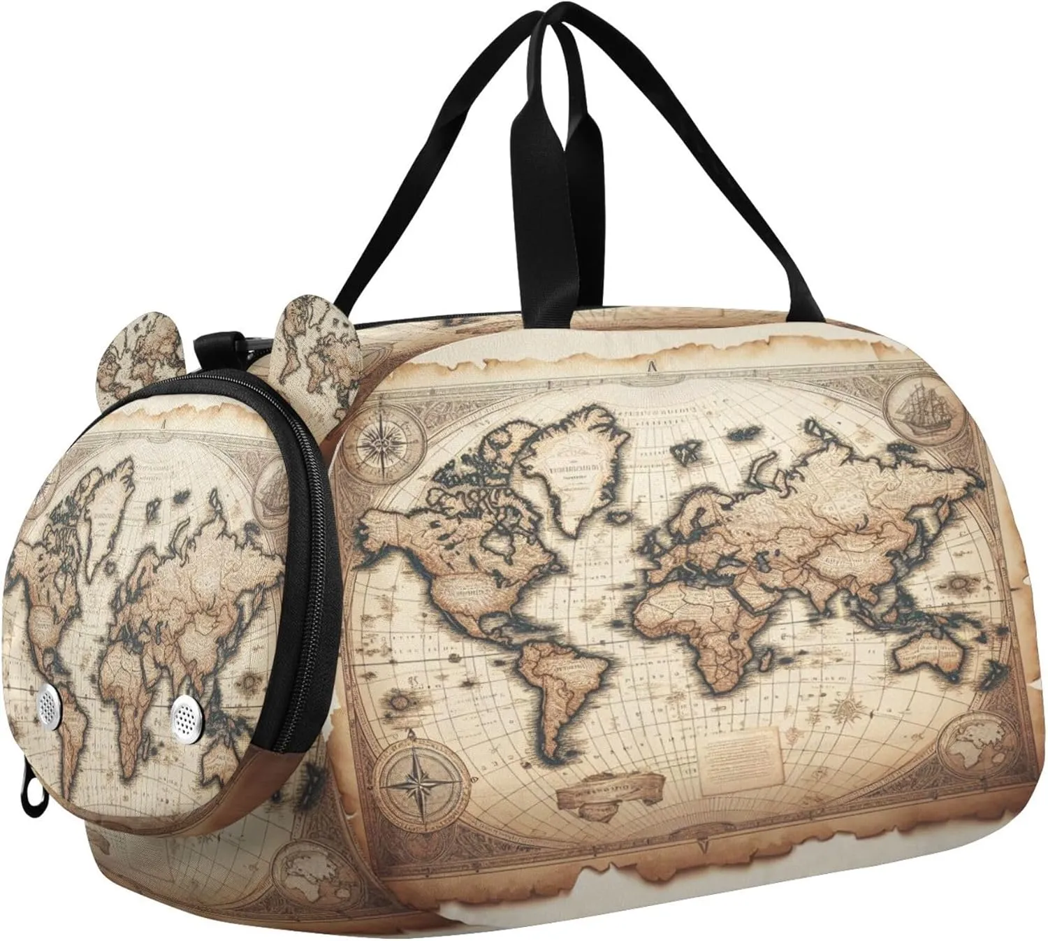 World Map Kids Overnight Sports Duffel Bags with Shoe Compartment & Wet Pocket Travel Sport Gym Bag for Girls Boys
