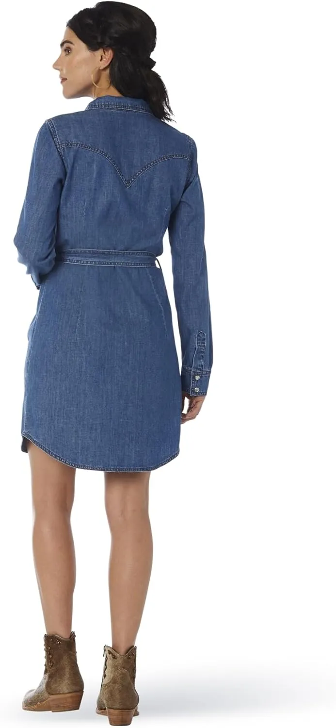 Wrangler Women's Retro Long Sleeve Western Denim Snap Dress