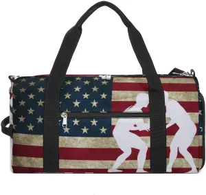 Wrestling U.S. Flag Gym Bag for Men Women Travel Duffle Bags with Shoes Compartment Swim Dance Yoga