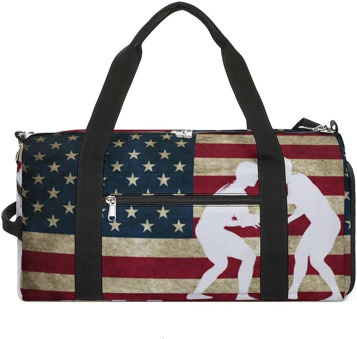 Wrestling U.S. Flag Gym Bag for Men Women Travel Duffle Bags with Shoes Compartment Swim Dance Yoga