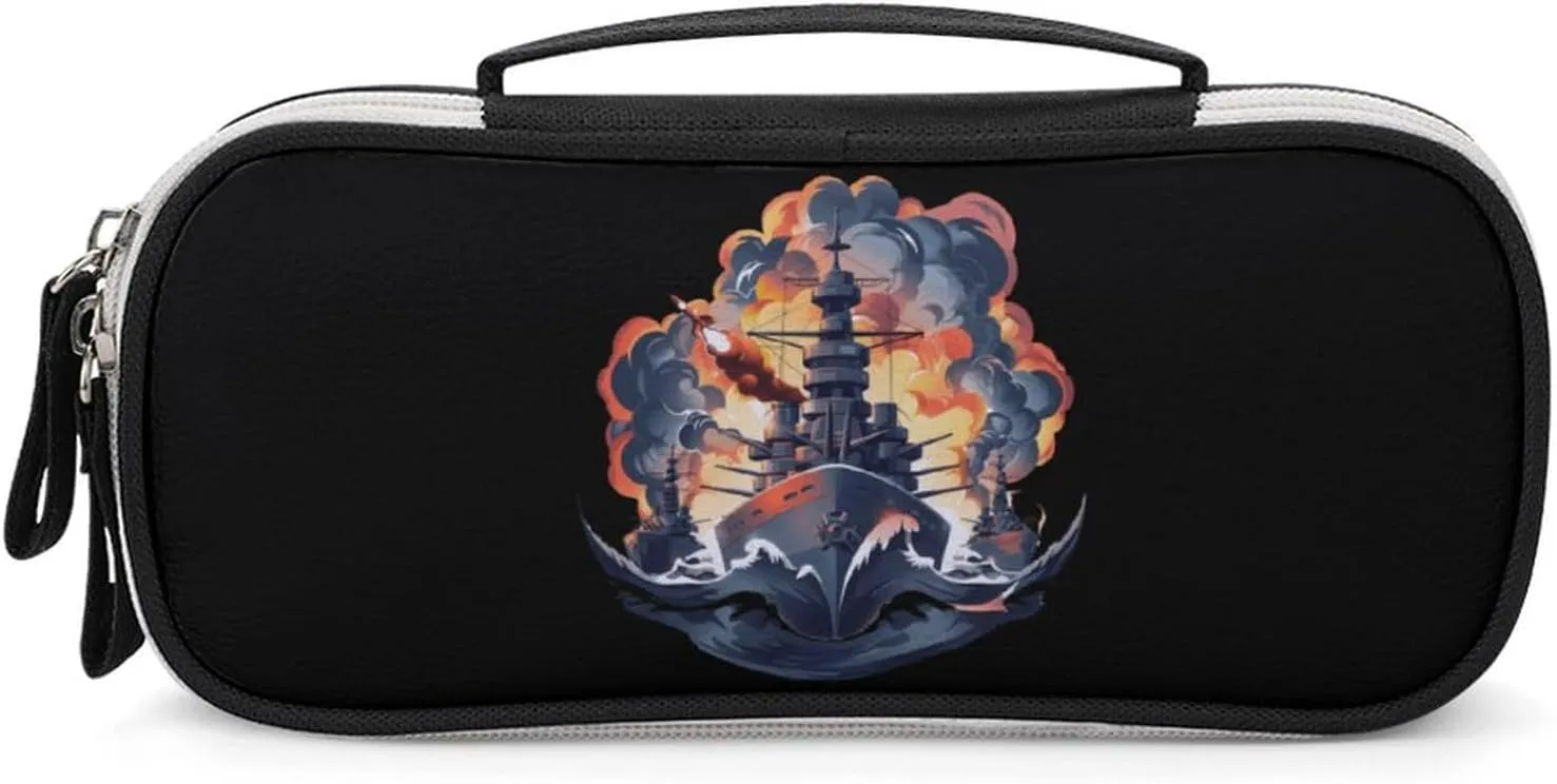 WW2 Warship Battleship Cruisers Naval Fleet Pencil Case Portable Makeup Bag Pencil Pouch Travel Makeup Case Organizer for Women Men
