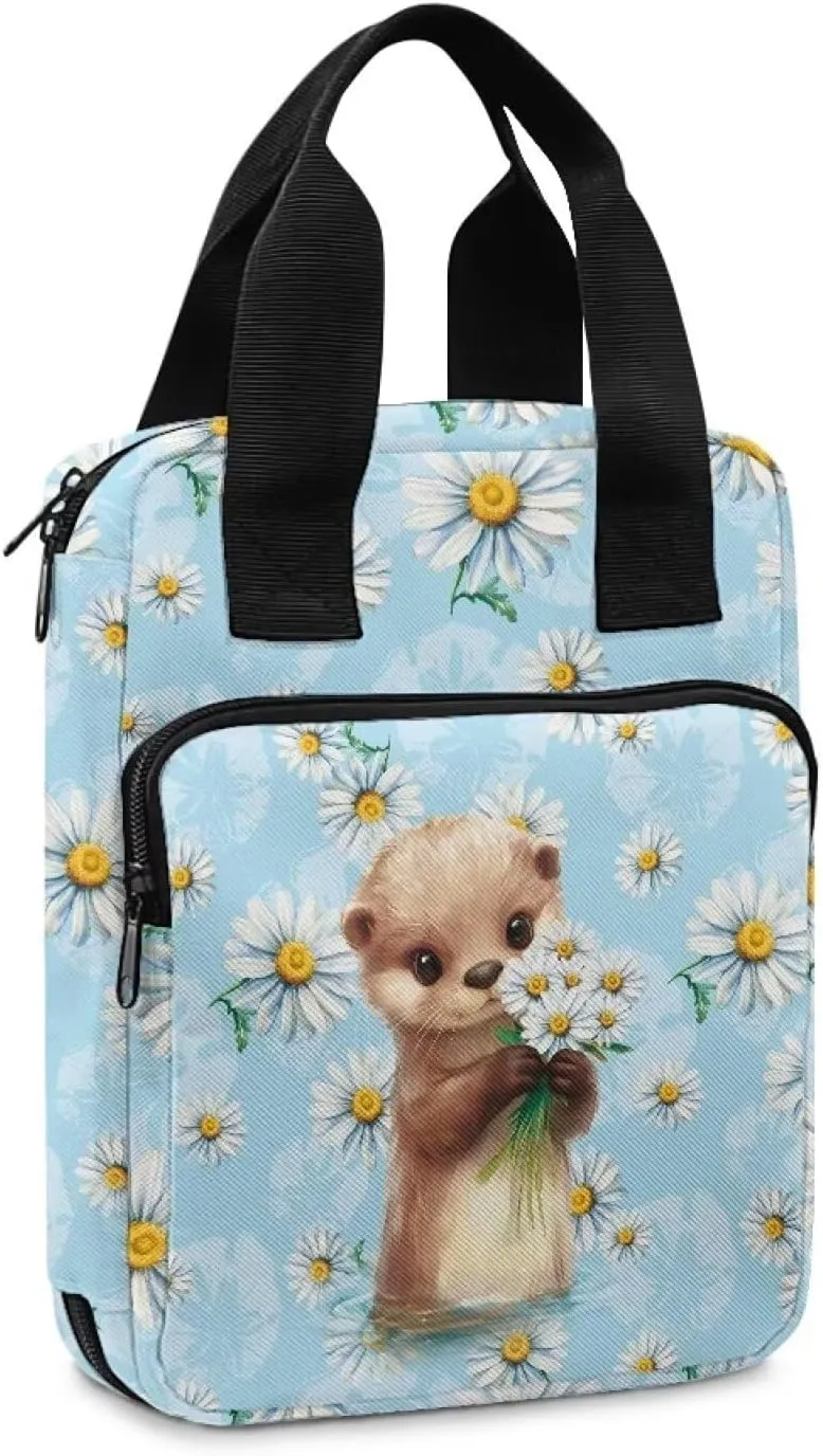 Xoenoiee Lovely Otter Daisy Flower Print Bible Covers for Women Bible Cover with Handle and Zipper Pocket Tote Bible Bag Bible Case for Men Bible Bag