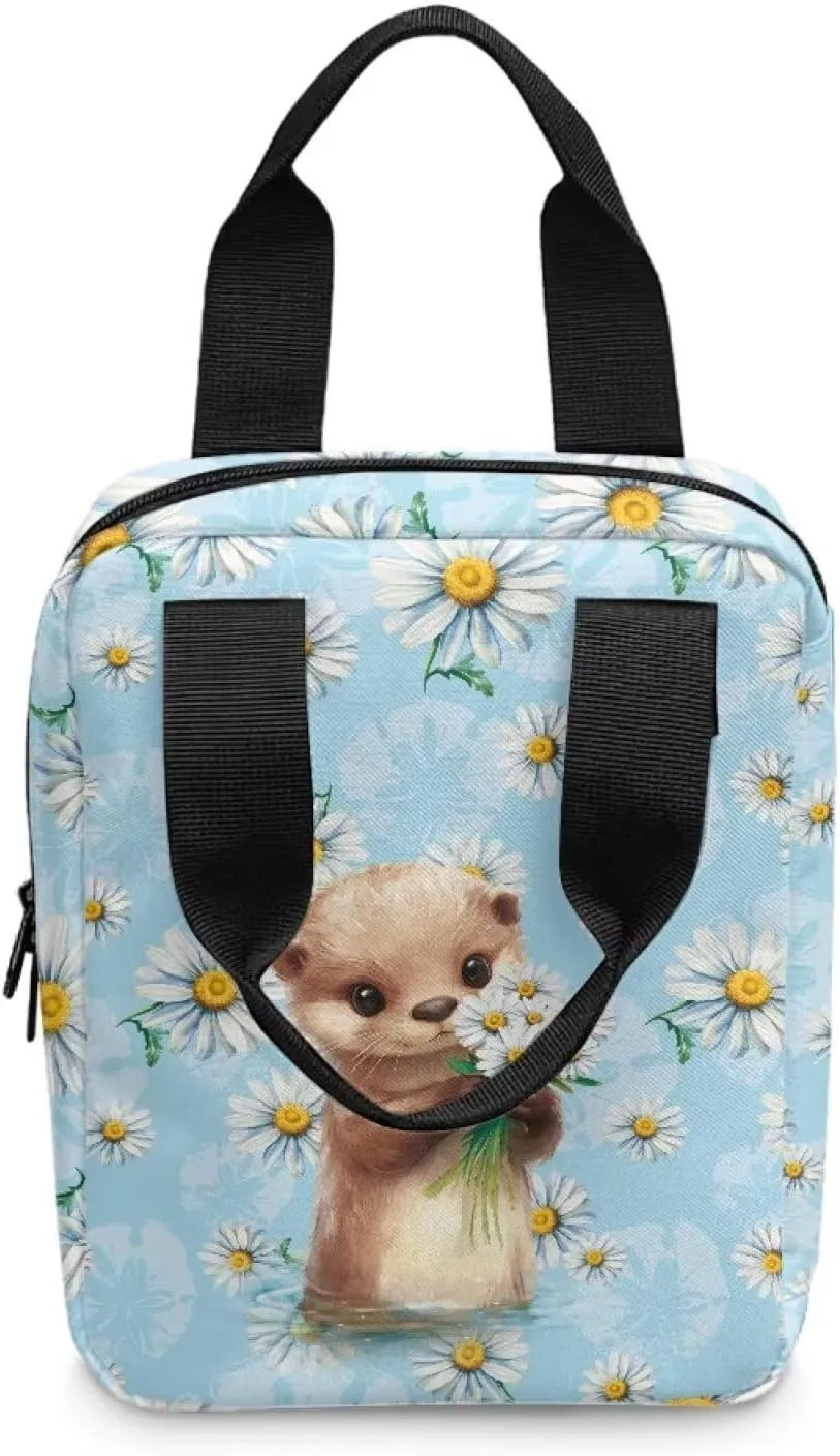 Xoenoiee Lovely Otter Daisy Flower Print Bible Covers for Women Bible Cover with Handle and Zipper Pocket Tote Bible Bag Bible Case for Men Bible Bag