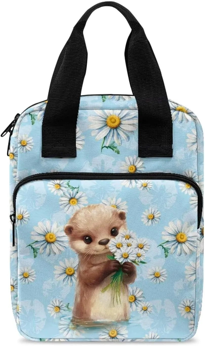 Xoenoiee Lovely Otter Daisy Flower Print Bible Covers for Women Bible Cover with Handle and Zipper Pocket Tote Bible Bag Bible Case for Men Bible Bag