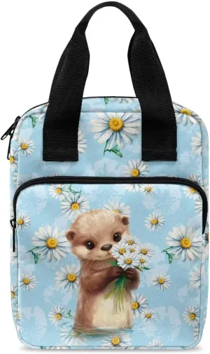 Xoenoiee Lovely Otter Daisy Flower Print Bible Covers for Women Bible Cover with Handle and Zipper Pocket Tote Bible Bag Bible Case for Men Bible Bag