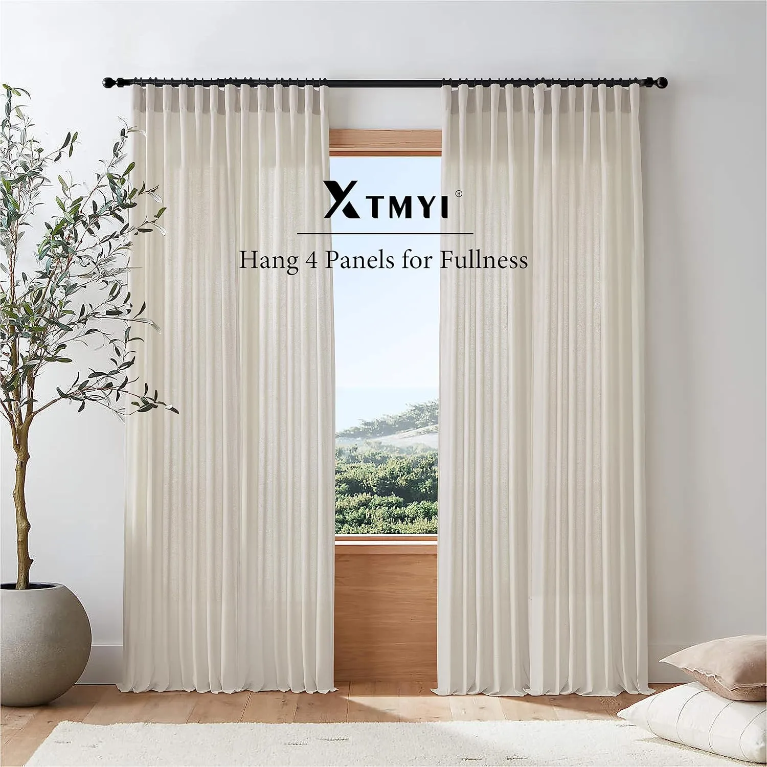 XTMYI Oatmeal Beige Back Tab/Hook Belt Linen Cotton Sheer Curtains 72 Inch Length for Bedroom 2 Panels Set