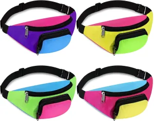 Xuniea 4 Pcs Retro 80s 90s Fanny Pack Retro Belt Bag 2 Pockets Neon Fanny Small Waist Packs for Jogging Traveling Party Costumes Holiday Festival 80s Theme Party