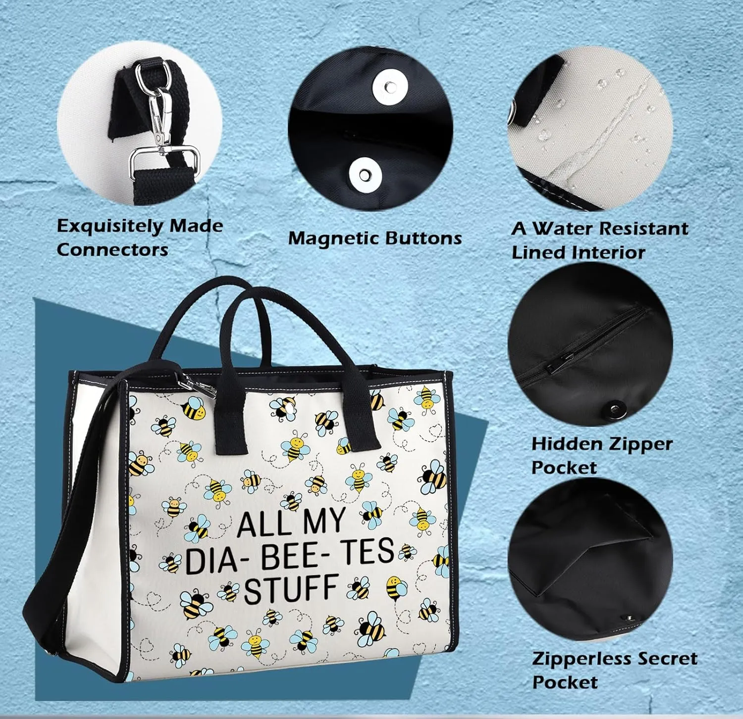 XYANFA Bee Diabetes Bag Type 1 Type 2 Diabetic Medical Bag Supply Storage Diabetes Organization All My Diabeetes Stuff