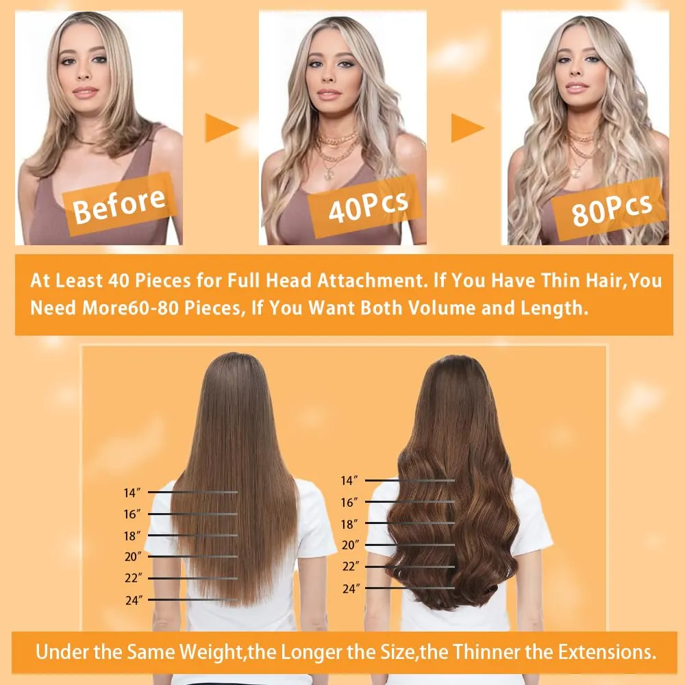 YDDM Tape in Extensions, Balayage Brown to Dirty Blonde Straight 100% Remy Human Hair for Women 14 Inch 20pcs Seamless Invisible Tape in Hair Extensions Human Hair(2/6/18K#, 14 Inch)