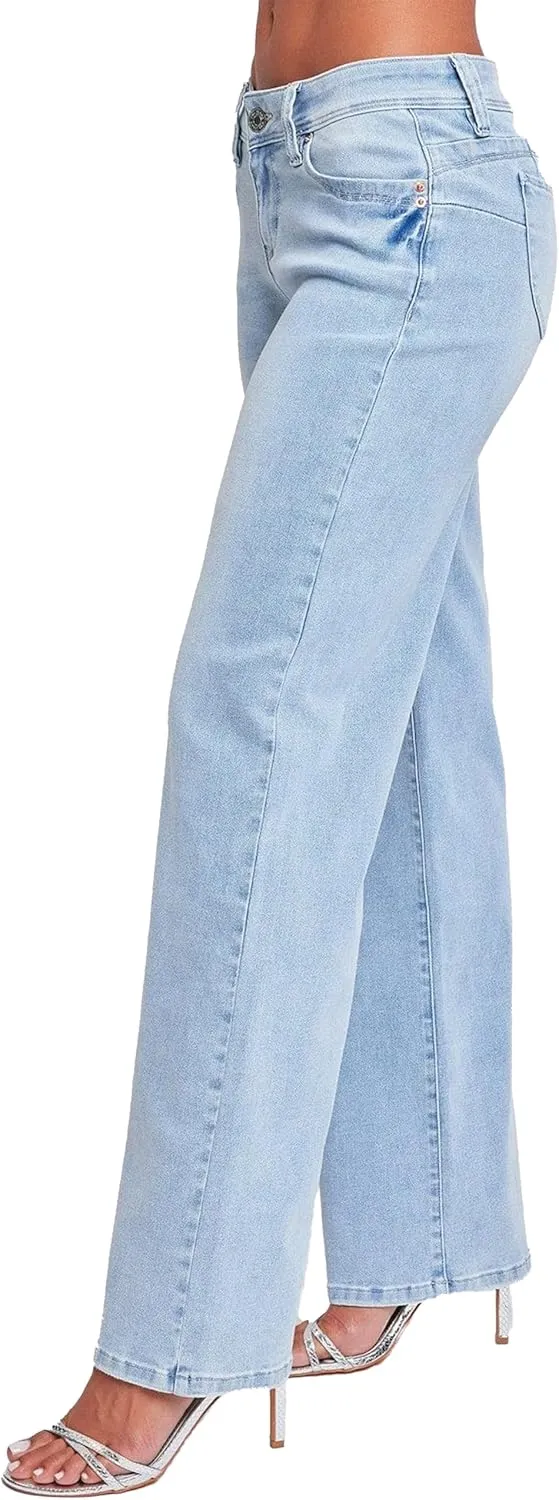 YMI Women’s Sustainable Wannabettabutt Low Rise Wide Leg Jeans