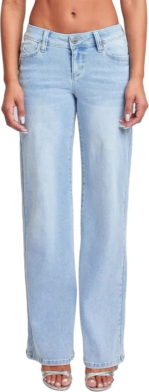 YMI Women’s Sustainable Wannabettabutt Low Rise Wide Leg Jeans