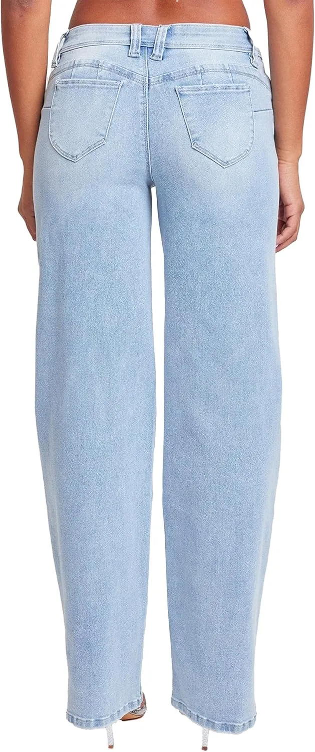 YMI Women’s Sustainable Wannabettabutt Low Rise Wide Leg Jeans
