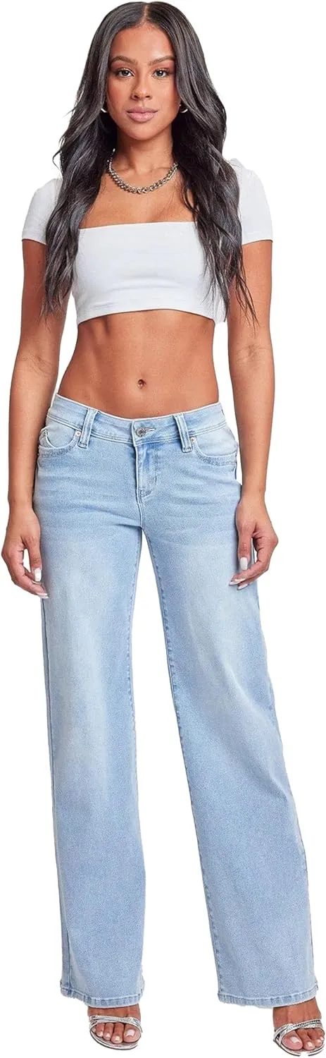 YMI Women’s Sustainable Wannabettabutt Low Rise Wide Leg Jeans