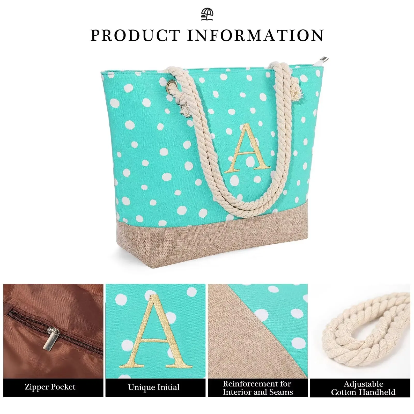 YOOLIFE Initial Beach Bag - Beach Bags for Women, Initial Beach Bag Canvas Monogrammed Beach Bag Personalized Travel Beach Gifts Birthday Gifts for Women M