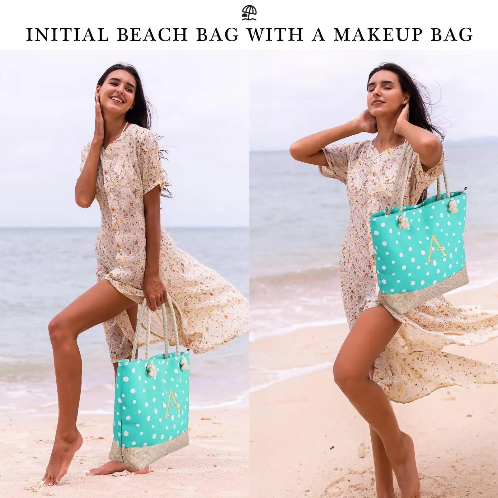 YOOLIFE Initial Beach Bag - Beach Bags for Women, Initial Beach Bag Canvas Monogrammed Beach Bag Personalized Travel Beach Gifts Birthday Gifts for Women M