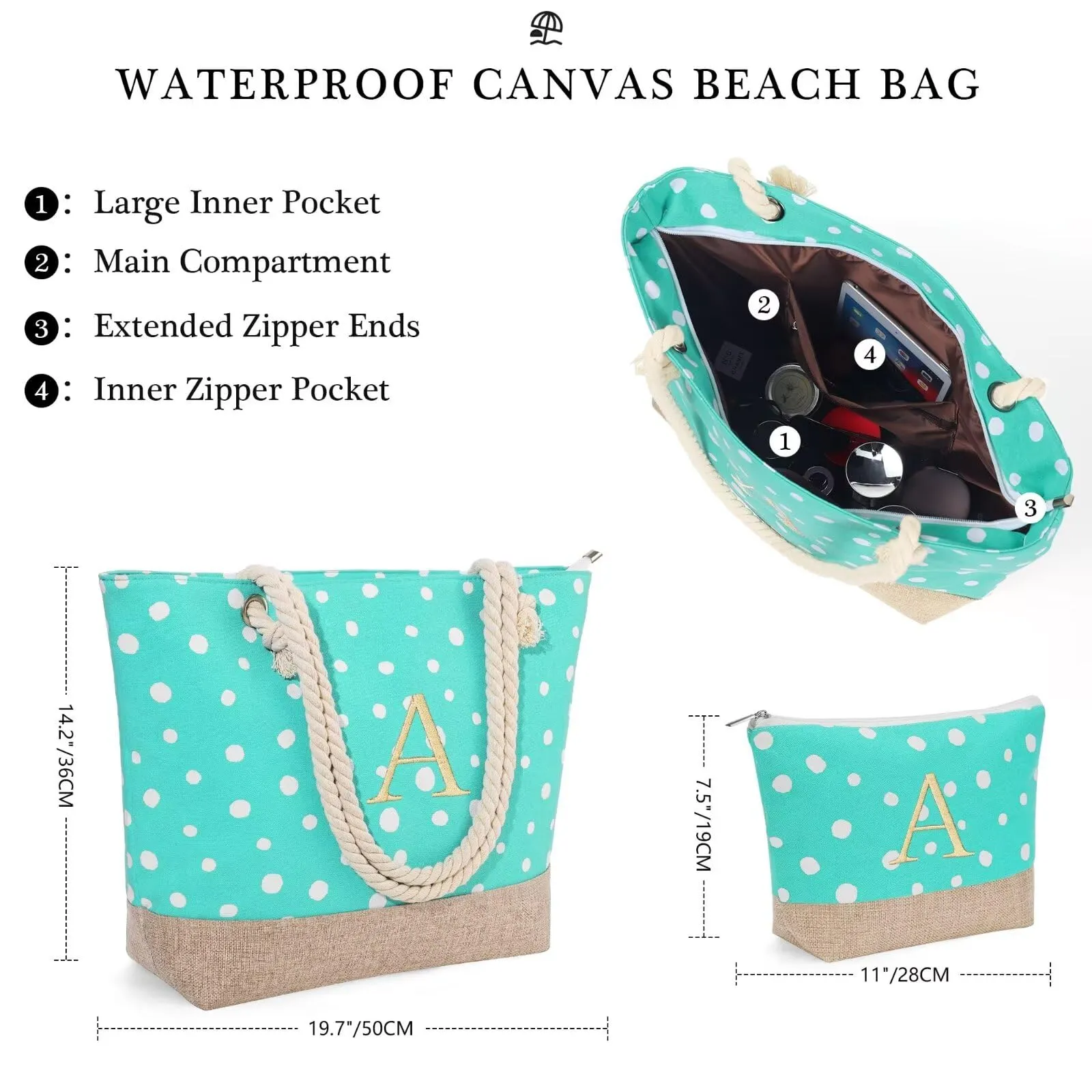 YOOLIFE Initial Beach Bag - Beach Bags for Women, Initial Beach Bag Canvas Monogrammed Beach Bag Personalized Travel Beach Gifts Birthday Gifts for Women M