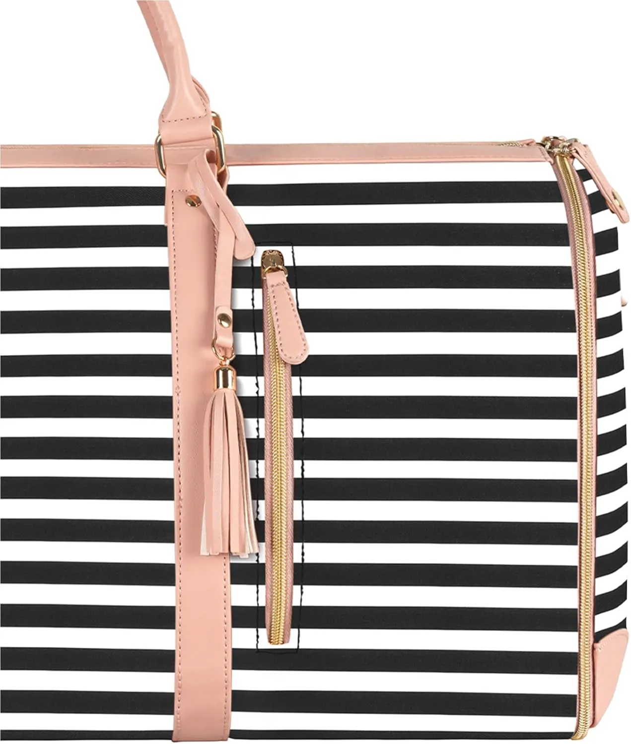 Ytonet Carry On Garment Bag, Large Hanging Duffle Bag for Women, PU Leather Waterproof Bags Travel with Shoe Pouch - 2 in 1 Suitcase Suit Bags, Black and White Stripe