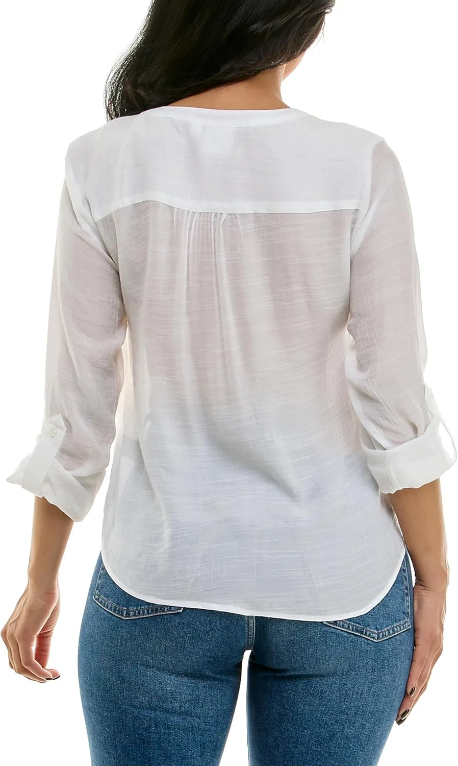 Zac & Rachel Women's Long Sleeve Linen-Like Button Up Shirt with Front Tie   Pocket