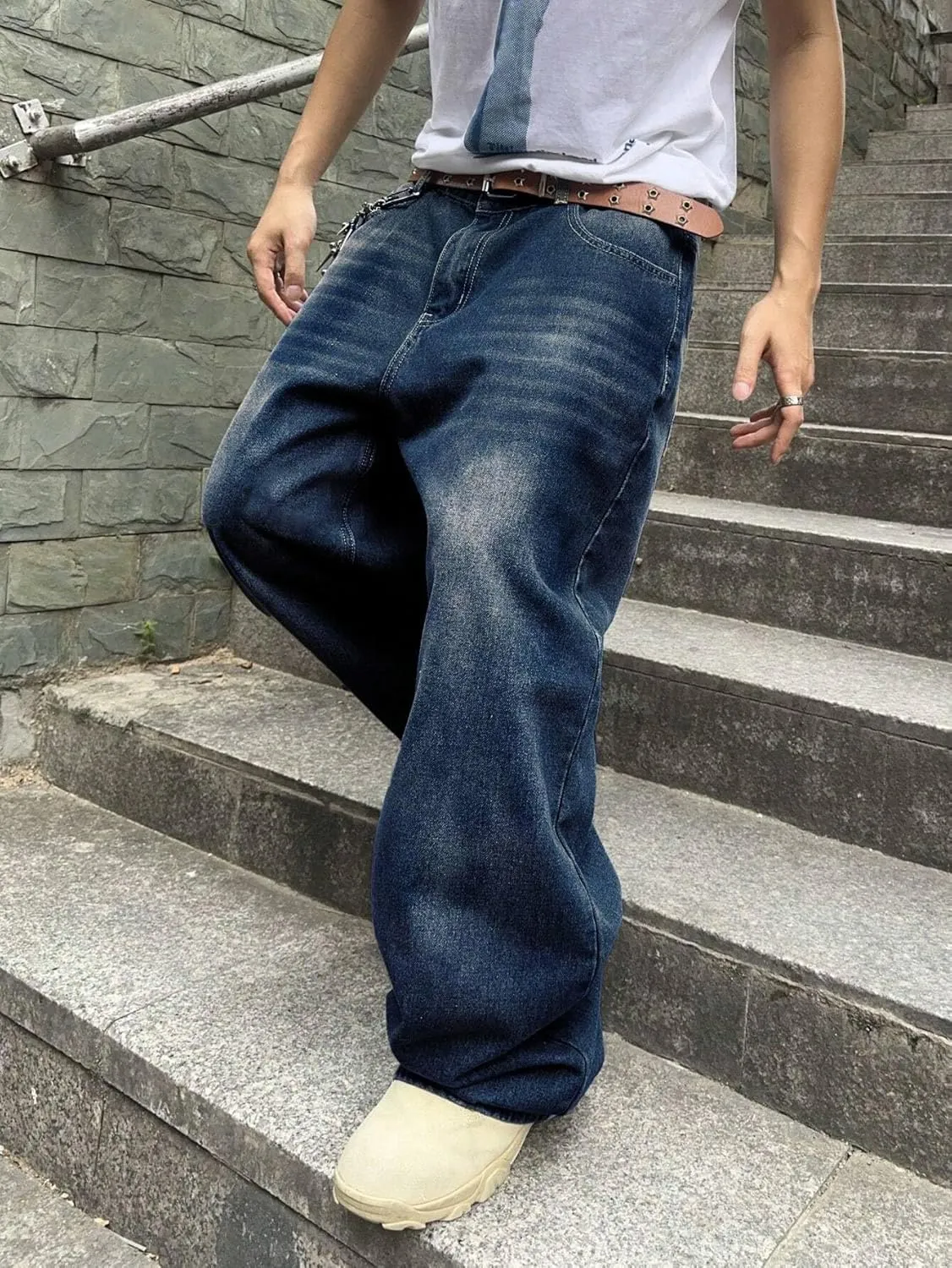 ZAFUL Men‘s Baggy Jeans Low Waist Hip Hop Skater Y2k Denim Pants Vintage Streetwear Trouser