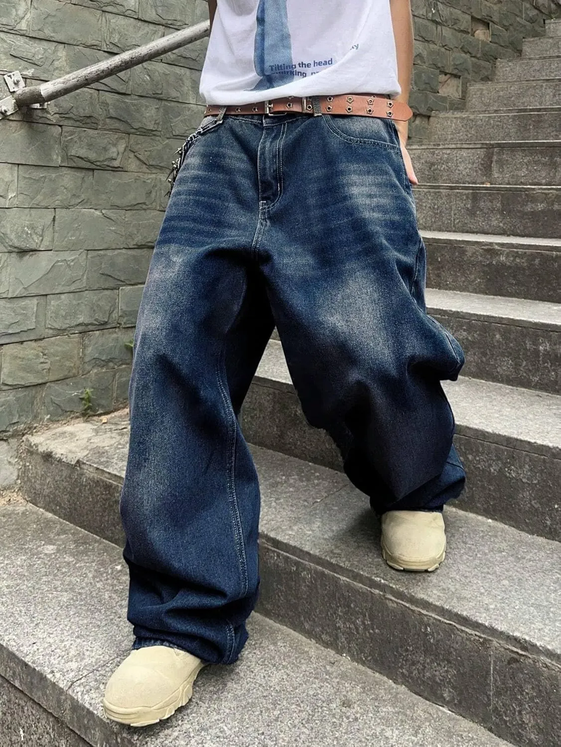 ZAFUL Men‘s Baggy Jeans Low Waist Hip Hop Skater Y2k Denim Pants Vintage Streetwear Trouser