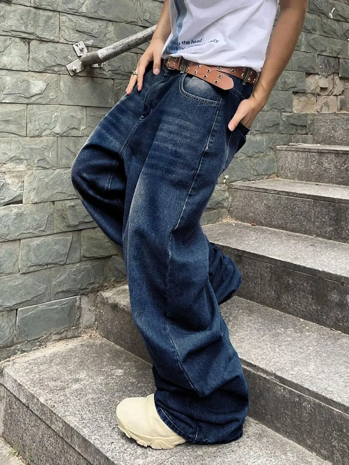 ZAFUL Men‘s Baggy Jeans Low Waist Hip Hop Skater Y2k Denim Pants Vintage Streetwear Trouser