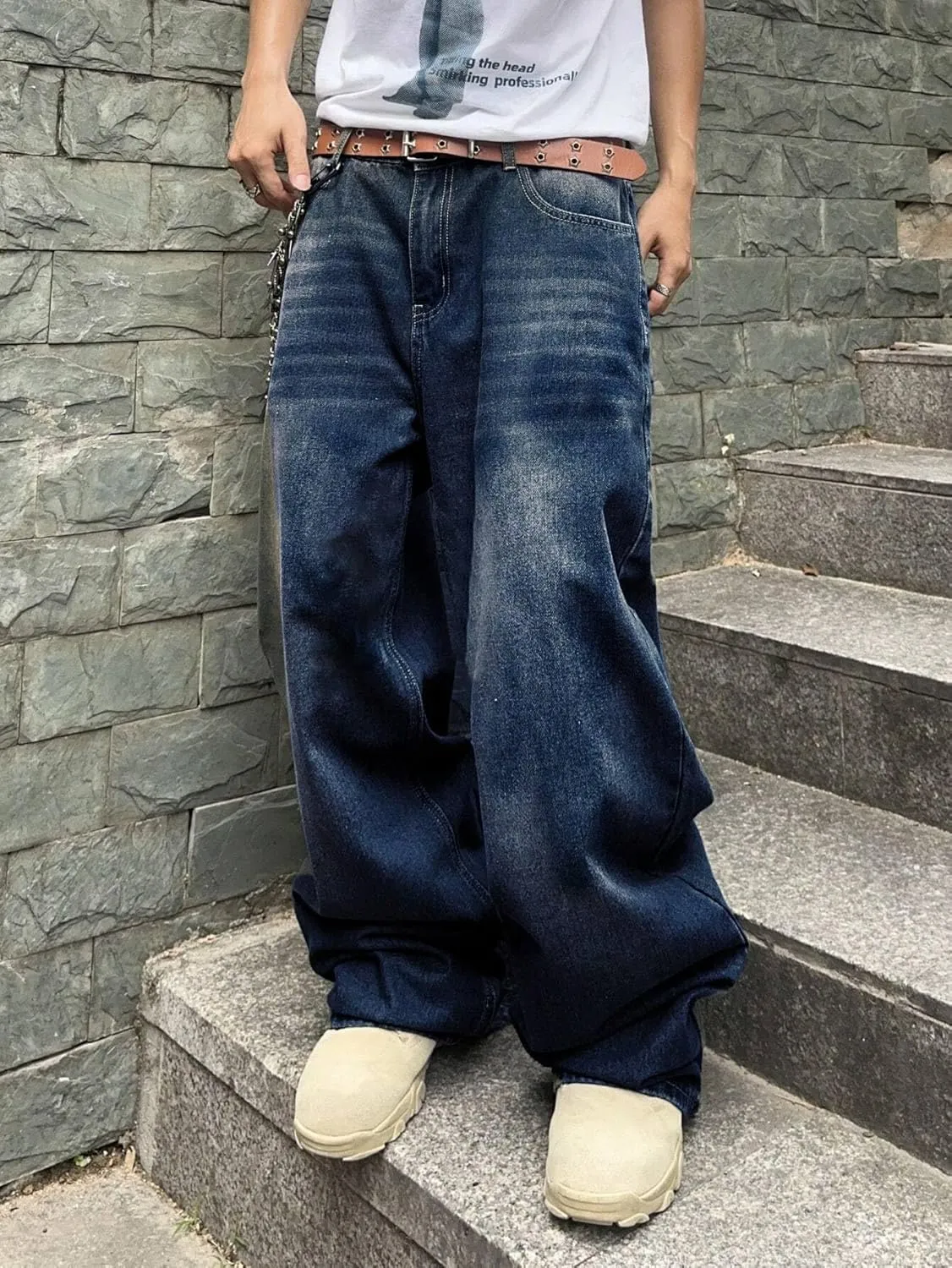 ZAFUL Men‘s Baggy Jeans Low Waist Hip Hop Skater Y2k Denim Pants Vintage Streetwear Trouser