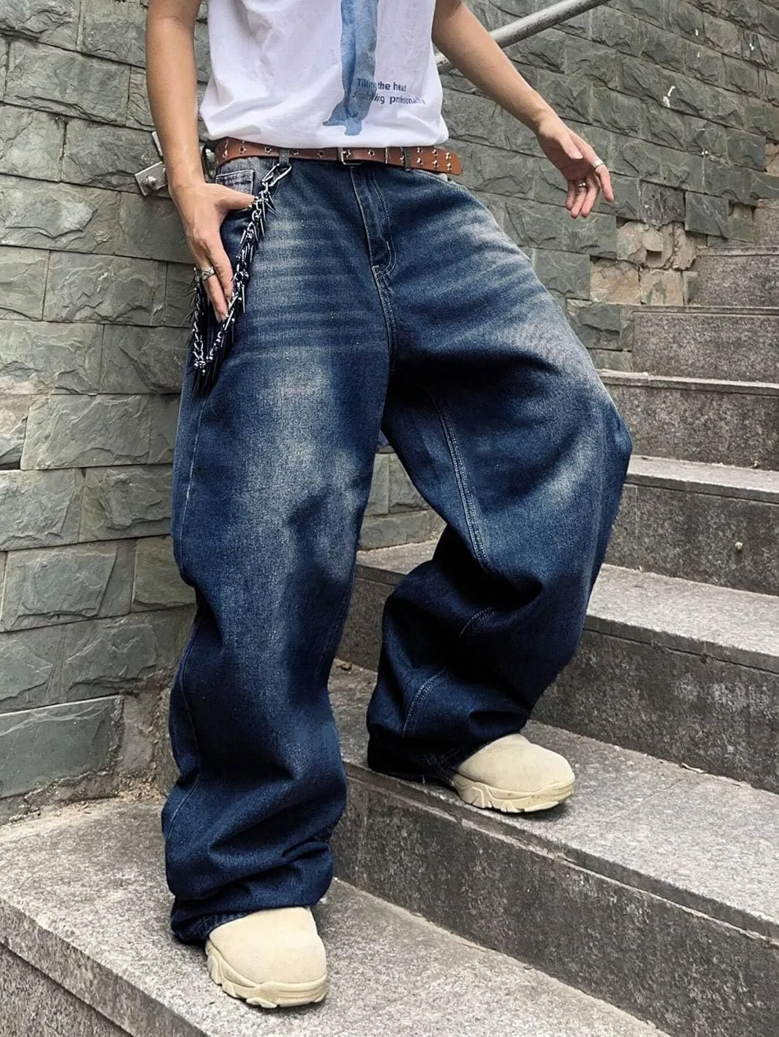 ZAFUL Men‘s Baggy Jeans Low Waist Hip Hop Skater Y2k Denim Pants Vintage Streetwear Trouser