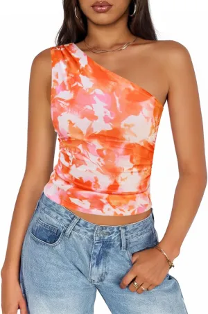 ZESICA Womens Going Out Tank Top Summer Floral Off Shoulder Slim Fit Y2K Crop Tops Beach Vacation Outfits