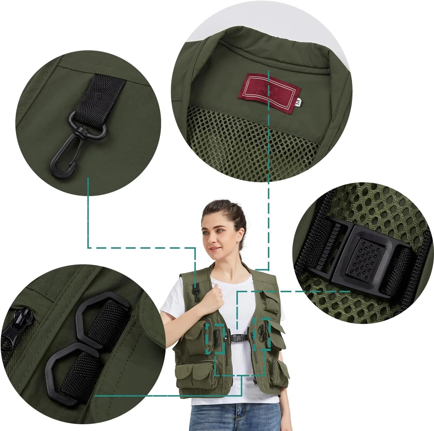 Ziker Women Mesh Breathable Outdoor Quick Dry Safair Cargo Fishing Travel Vest with Multiple Pockets
