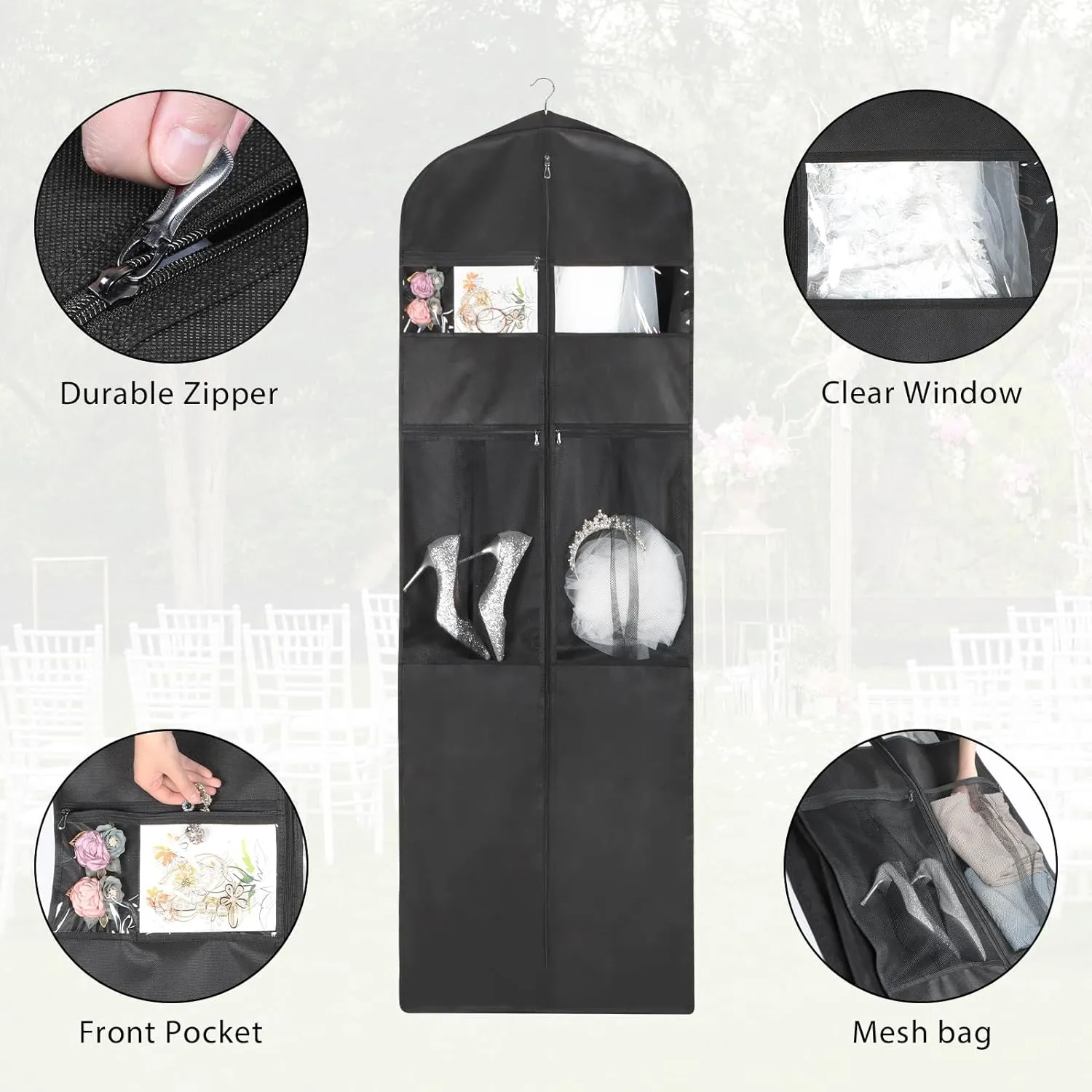 Zilink 72" Wedding Dress Garment Bag Dress Bags for Gowns Bridal Dress Travel Bag with 12”Gusseted and Accessory Pockets for Wedding Dress, Puffy Gowns [Upgraded Version]