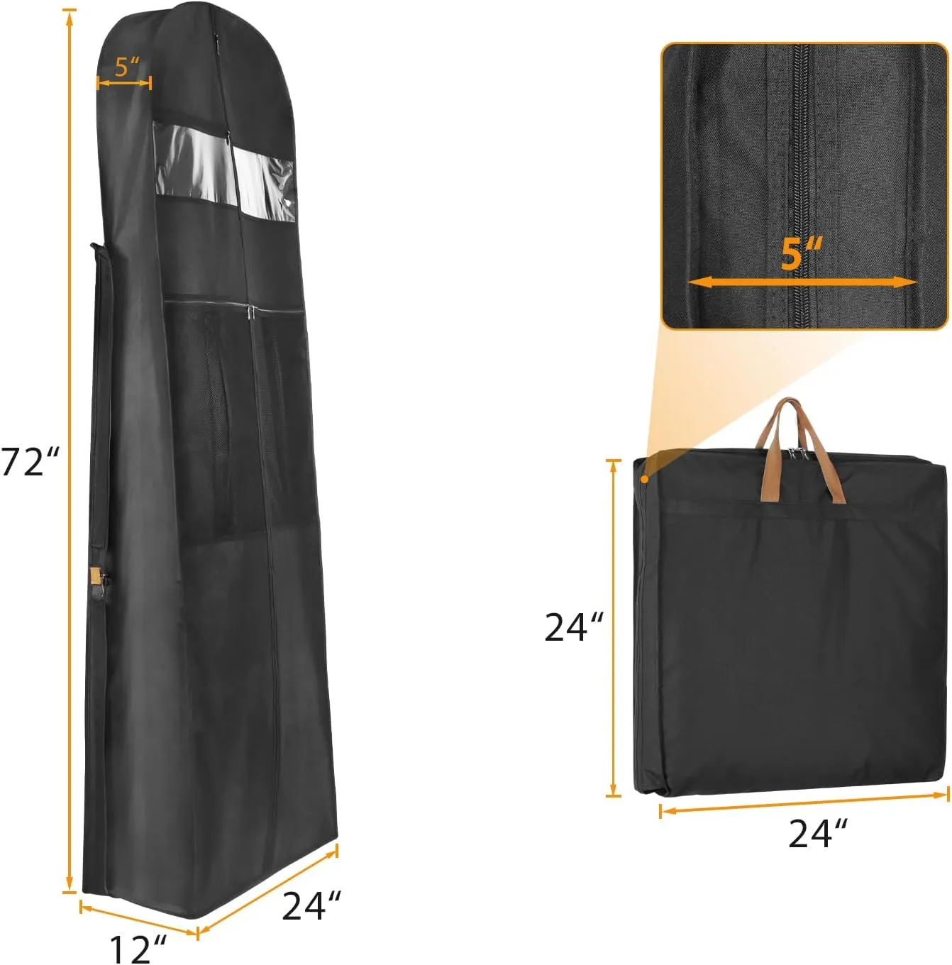 Zilink 72" Wedding Dress Garment Bag Dress Bags for Gowns Bridal Dress Travel Bag with 12”Gusseted and Accessory Pockets for Wedding Dress, Puffy Gowns [Upgraded Version]
