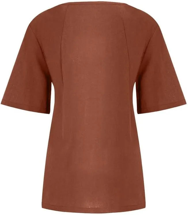 ZOCAVIA Women's Cotton Linen Shirts Summer Casual Boho Floral Short Sleeve Buttons Blouse Oversized Loose Ladies Tunic Tops