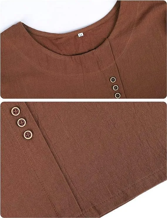 ZOCAVIA Women's Cotton Linen Shirts Summer Casual Boho Floral Short Sleeve Buttons Blouse Oversized Loose Ladies Tunic Tops