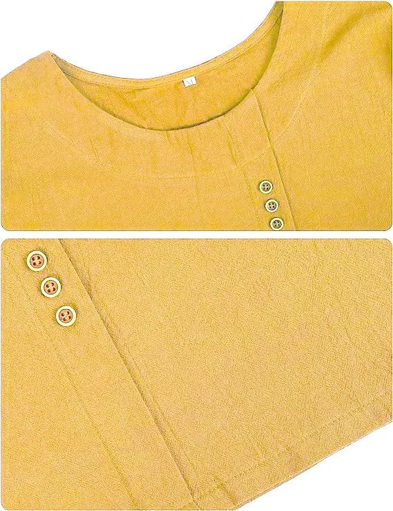 ZOCAVIA Women's Cotton Linen Shirts Summer Casual Boho Floral Short Sleeve Buttons Blouse Oversized Loose Ladies Tunic Tops
