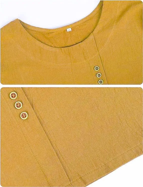 ZOCAVIA Women's Cotton Linen Shirts Summer Casual Boho Floral Short Sleeve Buttons Blouse Oversized Loose Ladies Tunic Tops