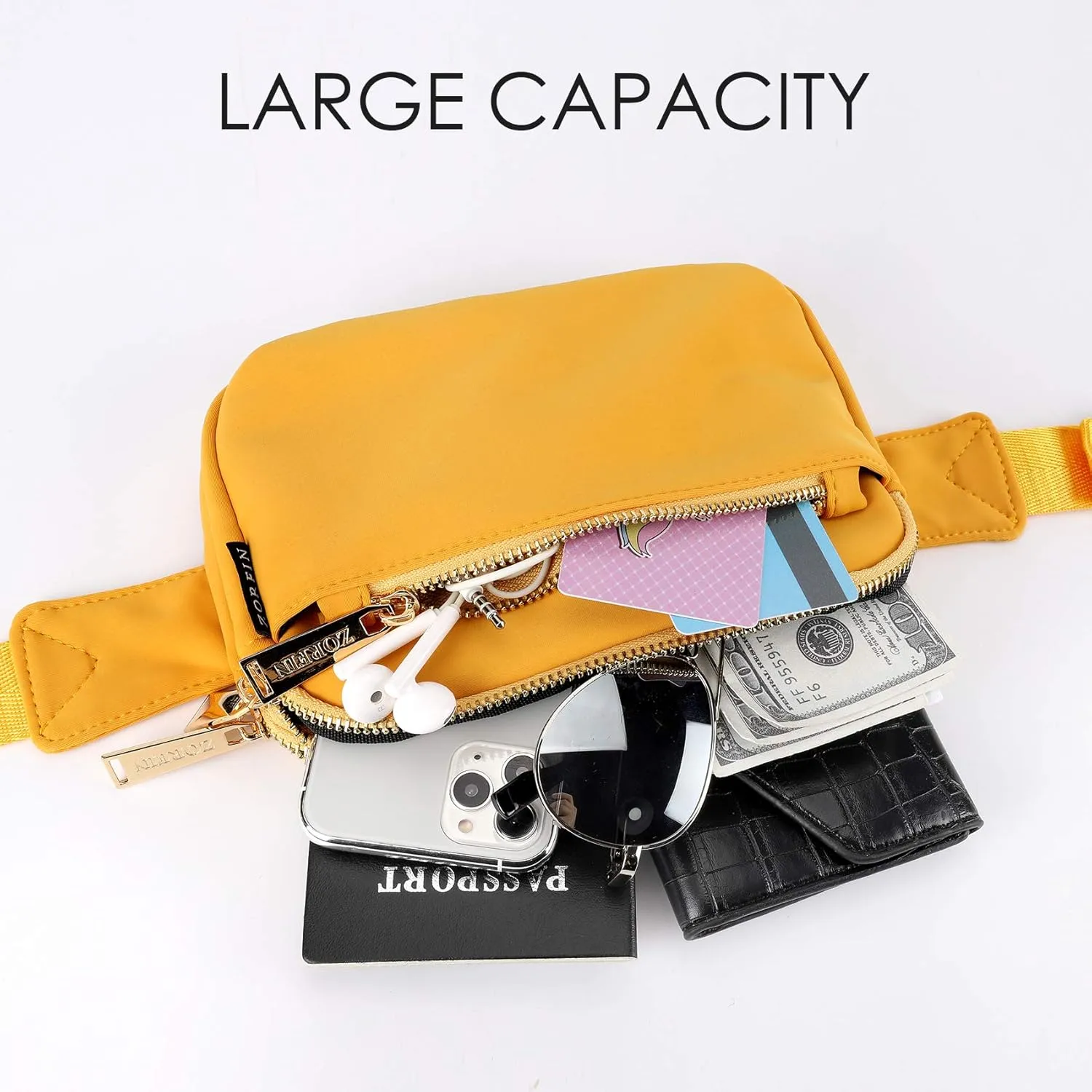 ZORFIN Fanny Packs for Women Men: Crossbody Belt Bag with Adjustable Strap - Fashion Waist Packs for Workout Running Traveling Hiking Yellow